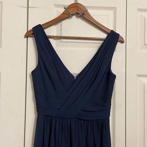 Dessy Collection Womens NWOT Blue Sleeveless Draped Chiffon Front Slit Gown Sz 6 - Picture 5 of 10